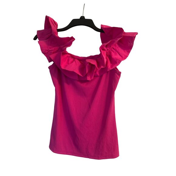 NWOT Women's Bright Pink Off The Shoulder Top Ruffle Size Junior Large - Picture 2 of 4